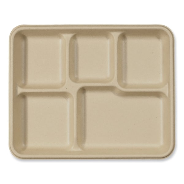 World Centric Fiber Trays, 5-Compartment, 8.5 x 10.24 x 1.01, Natural, Paper, 400PK TR-SC-5C-LFS - main